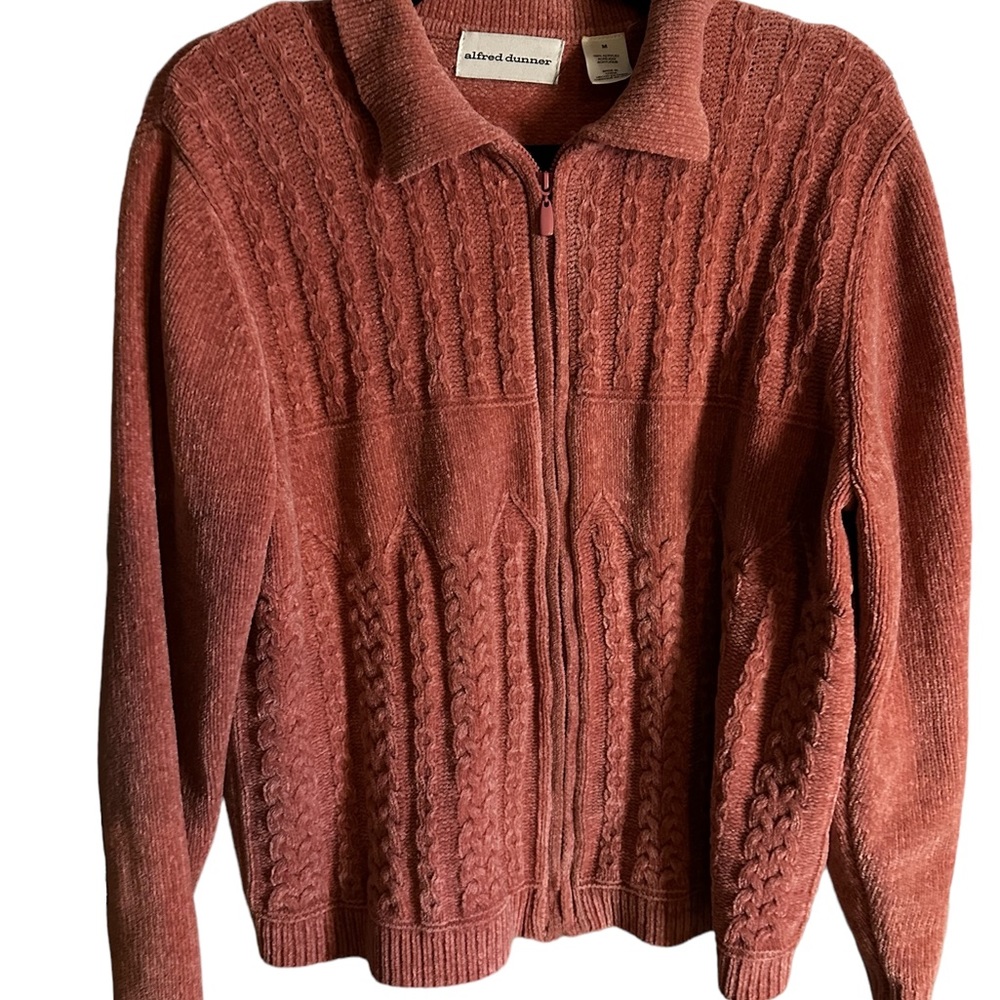 Alfred Dunner Zipped Cardigan Chenille in Coral Medium oversized can fit a Large